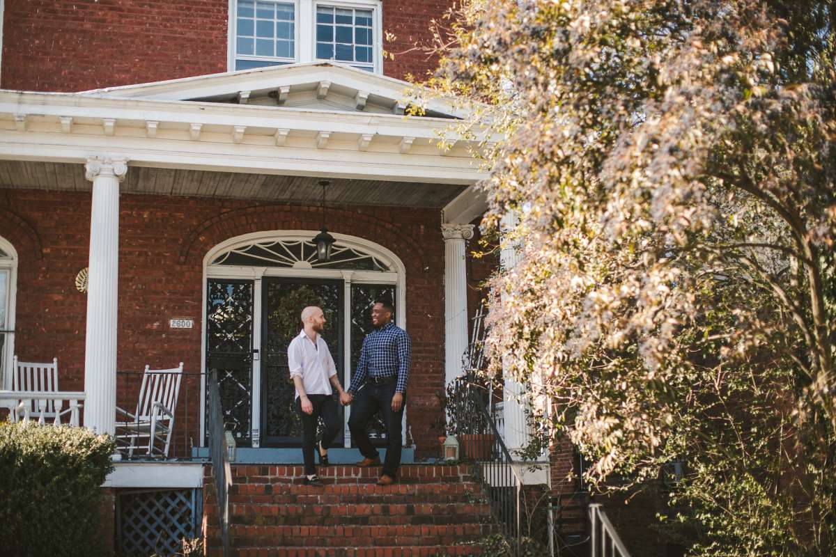 06 Richmond Virginia Northside - Home House Design - Couple Gay LGBT - Porch Columns Brick - Sunny Happy Smile.JPG